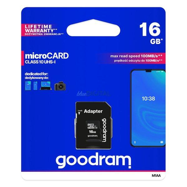 Goodram microSDHC 16GB Class 10 memóriakártya SD adapterrel Artisjus
matricával - M1AA-0160R12