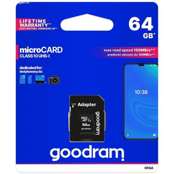 Goodram microSDHC 64GB Class 10 memóriakártya SD adapterrel Artisjus
matricával - M1AA-0640R12