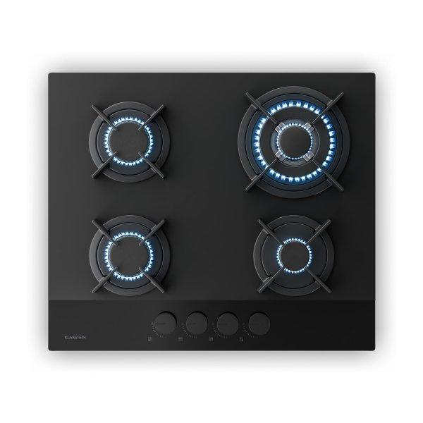 Klarstein Velaire gázfőzőlap, 4 égős főzőlap elektromos gyújtással,
kompatibilis földgázzal és LPG-vel, 8000W, 60cm