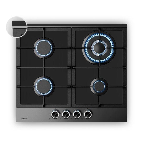 Klarstein Verosteel gázfőzőlap, 4 égős, elektromos gyújtás, földgázzal
és LPG-vel kompatibilis, 8000 W, 60cm