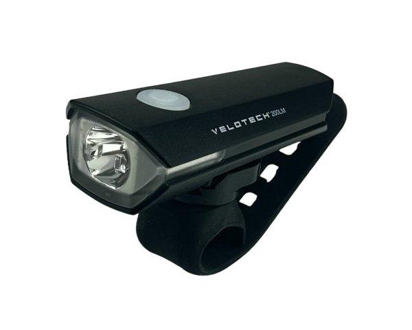 Velotech 200Lm tölthető kerékpár első lámpa fekete USB-C