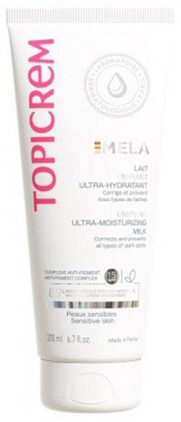 Topicrem Fényesítő testápoló tej érzékeny bőrre MELA (Unifying
Ultra-Moisturising Milk) 200 ml