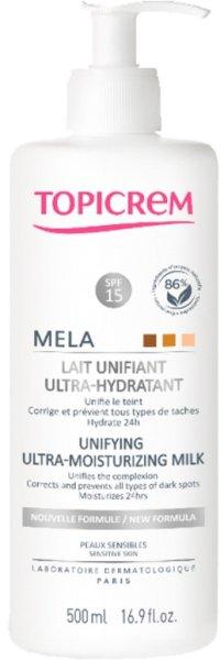 Topicrem Fényesítő testápoló tej érzékeny bőrre MELA (Unifying
Ultra-Moisturising Milk) 500 ml