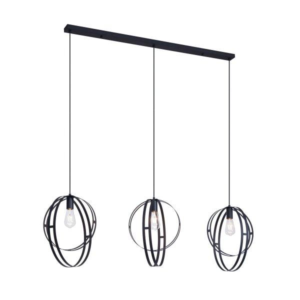 Design függőlámpa fekete téglalap alakú 3-lámpás - Indu