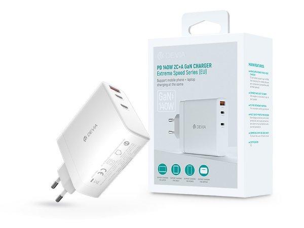 Devia GaN hálózati töltő adapter USB + 2xType-C bemenettel - 140W - Extreme
Speed Series PD 140W 2C+A GaN Charger - fehér