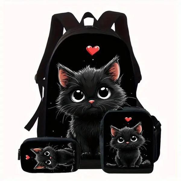 Black Cat 3 részes táska szett – Uniszex hátizsák, tolltartó és
ebédtáska szett QJ2307434