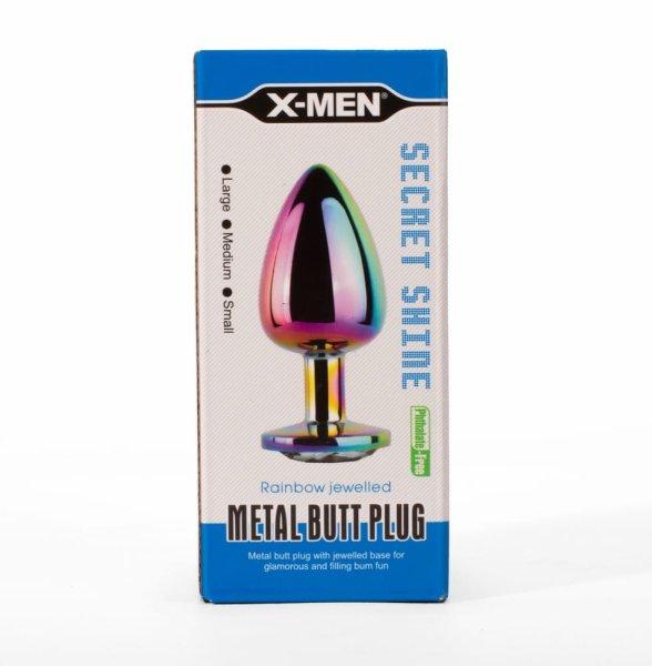 X-MEN Secret Shine - Fém anál plug L-es (Szivárvány színű)