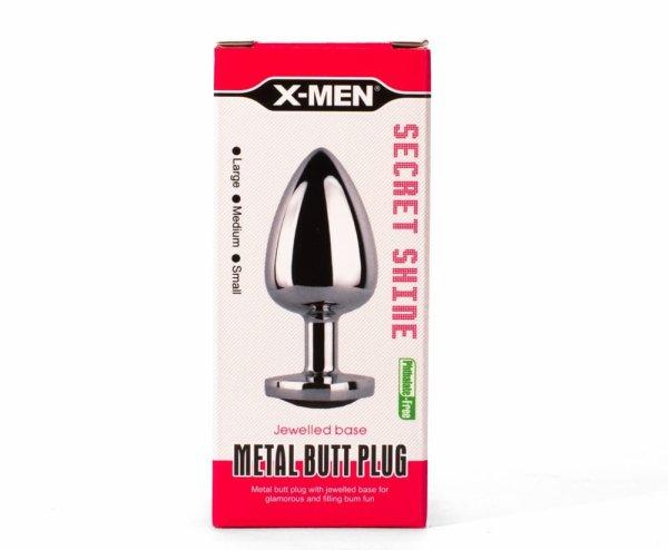 X-MEN Secret Shade - Fém anál plug - M - 8,2cm (Ezüst színű-Piros
szivecskével)