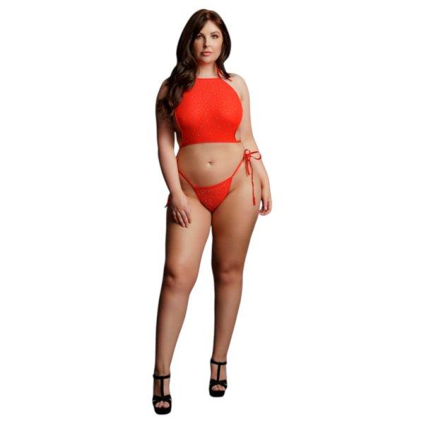 Le Désir Plus Size - strasszos party szett - piros (XL-3XL)