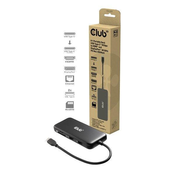 Club 3D USB Hub - CSV-2551 (USB-C to USB-C, 2xUSB-A, RJ45, SD/MicroSD, 100W PD,
HDMI, DP, 8K30hz)