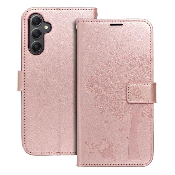 Samsung Galaxy A34 telefon tok, könyvtok, oldalra nyíló tok, mágnesesen
záródó, rose gold, tree, SM-A346, Forcell Mezzo