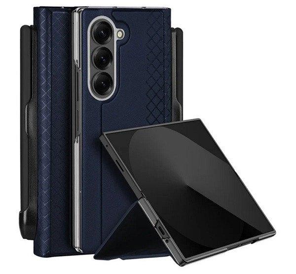 DUX DUCIS BRIL műanyag telefonvédő (ütésállóság, bőr hatású hátlap,
asztali tartó, ceruzatartó, rombusz) SÖTÉTKÉK Samsung Galaxy Z Fold7
(SM-F966)