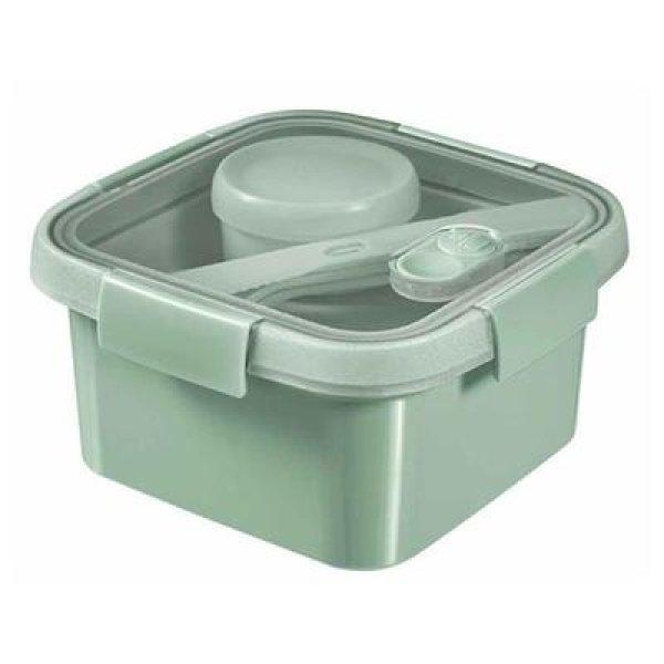 Ételtartó, szósztartóval, evőeszközzel, szögletes, műanyag, 1,1 l,
CURVER "Smart Eco", világoszöld