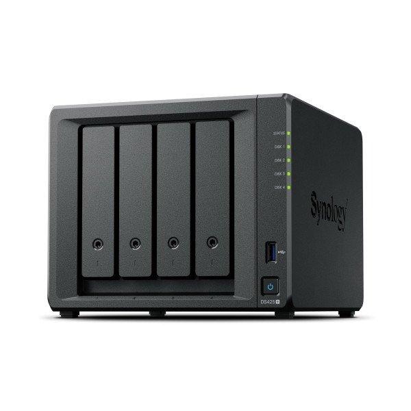 SYNOLOGY NAS 4 Fiókos Intel Celeron J4125 4x2,7GHz, 2GB DDR4, 1x2,5GbE, 1x1GbE,
2x2280NVMe - DS425+