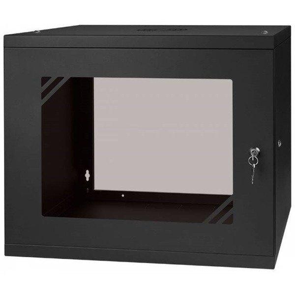 Stalflex RC19-9U-450GB 19" 9U 450 mm mély lapraszerelt fekete üveg ajtós
fali rack szekrény