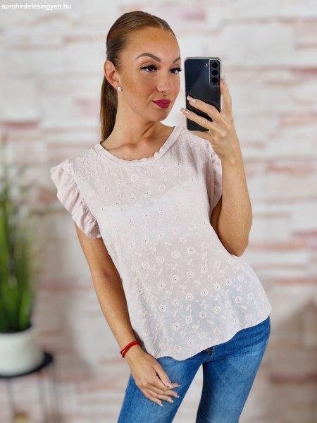 Pillangó ujjú, elején áttört hímzéses, 100% pamut felső M-L