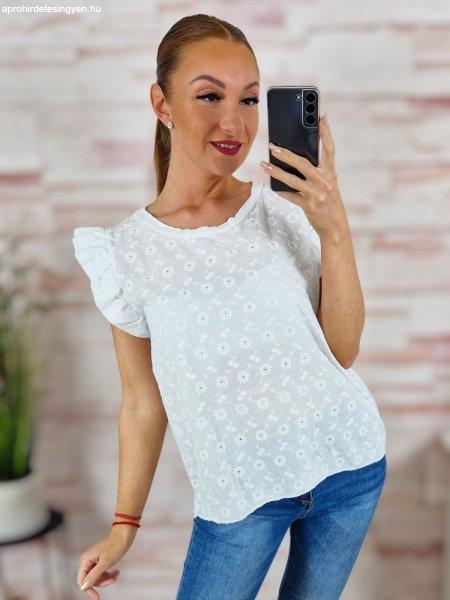 Pillangó ujjú, elején áttört hímzéses, 100% pamut felső M-L