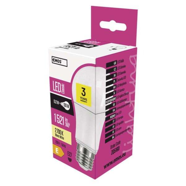 EMOS ZQ5160, LED izzó Classic A60 / E27 / 13,2 W (100 W) / 1 521 lm / meleg
fehér