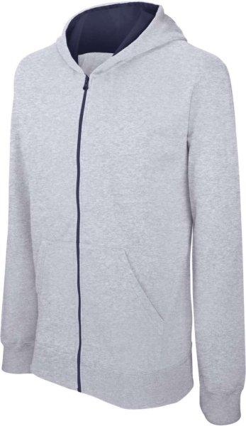 Gyermek cipzáras pulóver bélelt kontrasztos kapucnival, Kariban KA486, Oxford
Grey/Navy-6/8