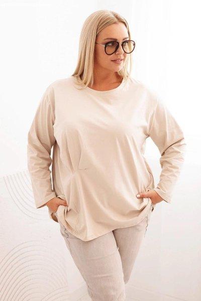 Pamut oversize blúz elöl ráncolással, 25208-as modell, bézs