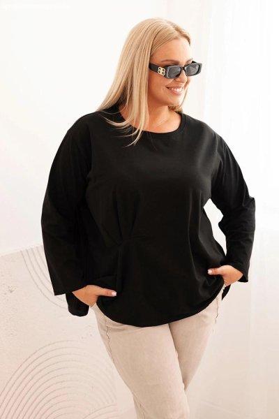 Pamut oversize blúz elöl ráncolással, 25208-as modell, fekete