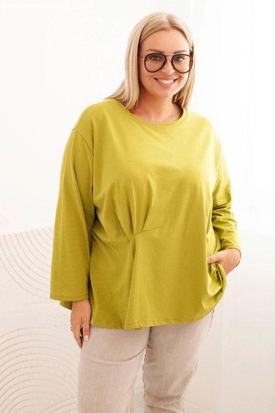 Pamut oversize blúz elöl ráncolással, 25208-as modell, kiwi színben