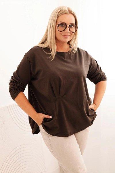 Pamut oversize blúz elöl ráncolással, 25208-as modell, barna