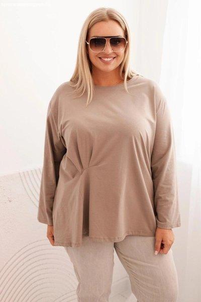 Pamut oversize blúz elöl ráncolással, 25208-as modell, fango színben