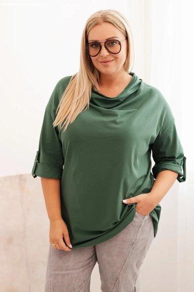 Pamut oversize blúz mély dekoltázzsal, 25195-ös modell, sötétzöld