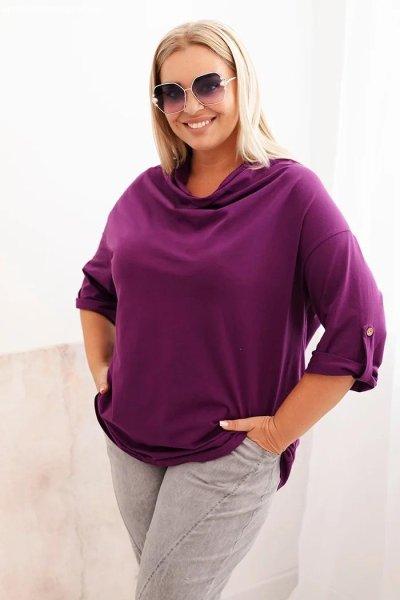 Pamut oversize blúz ejtett nyakkivágással, 25195-ös modell, sötétlila