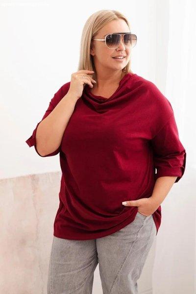 Pamut oversize blúz ejtett nyakkivágással, 25195-ös modell bordó