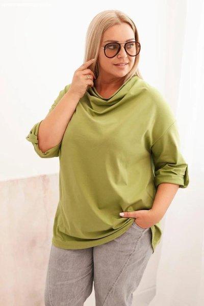 Pamut oversize blúz ejtett nyakkivágással, 25195-ös modell, világoszöld
