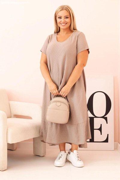 Viszkóz oversize ruha rövid ujjú és fodros, 21682-es modell, cappuccino
színben