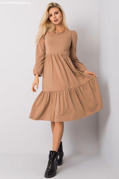 Volános midi ruha, 83218-as modell, teve színű