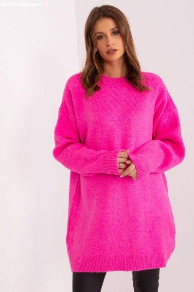 Egyszínű pulóver ruha 56801-es modell neon rózsaszín