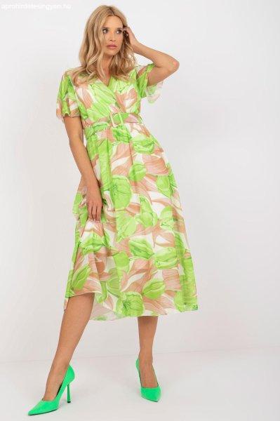 Mintás midi ruha övvel, 96754-es modell, zöld