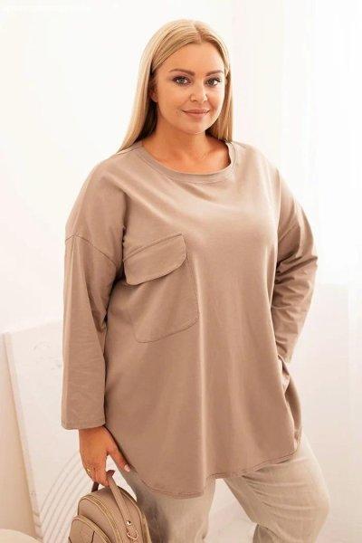 Pamut oversize blúz mellzsebbel, 25210-es modell, fango színben