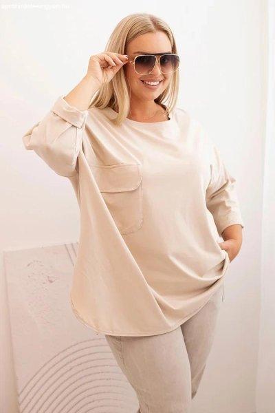 Pamut oversize blúz mellzsebbel, 25210-es modell, bézs