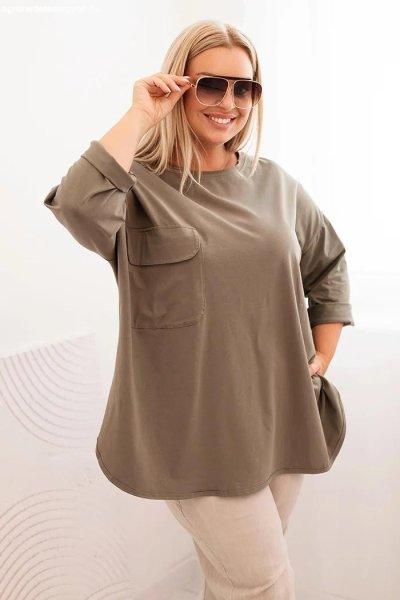 Pamut oversize blúz zsebes model 25210 khaki színben
