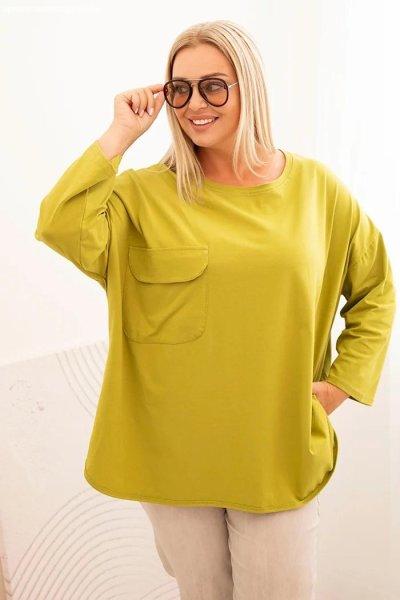Pamut oversize blúz mellzsebbel, 25210 modell, kiwi szín
