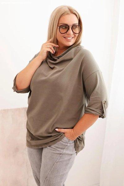 Pamut oversize blúz leeső nyakkivágással, 25195-ös modell, khaki színben