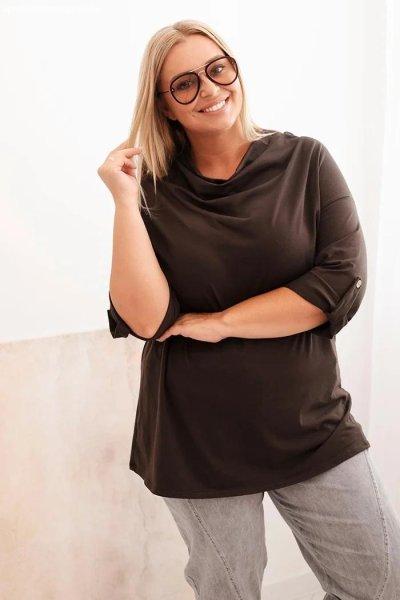 Pamut oversize blúz ejtett nyakkivágással, 25195-ös modell, barna