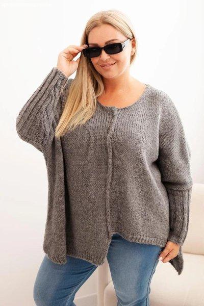 Aszimmetrikus oversize pulóver laza szabású IT86 grafit színű modell