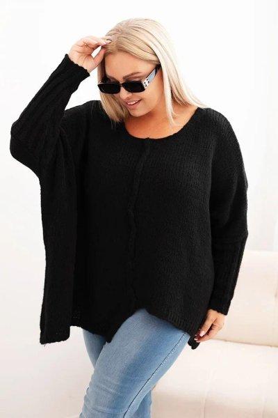 Aszimmetrikus oversize pulóver laza szabású IT86 fekete modell