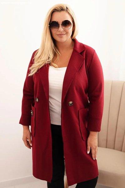 Elegáns oversize kabát nagy zsebekkel, 5274 bordó modell