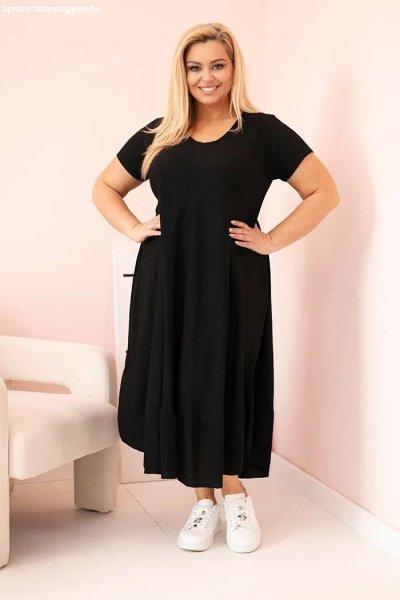 Viszkóz oversize ruha rövid ujjú és fodros, 21682 modell fekete