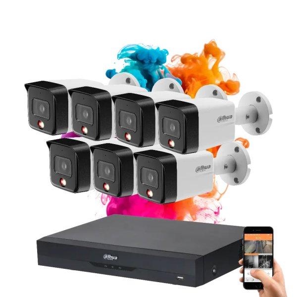 Dahua 7 biztonsági kamerás IP kamera rendszer 8MP színes éjszakai képpel