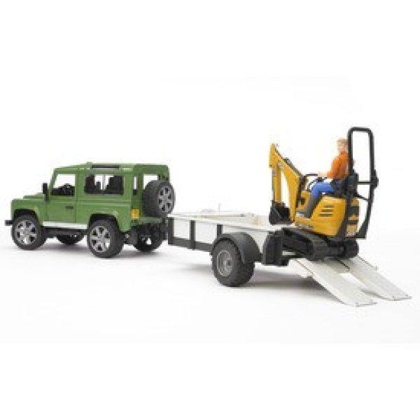 Land Rover Defender egytengelyes pótkocsi, JCB mikro kotrógép és munkás