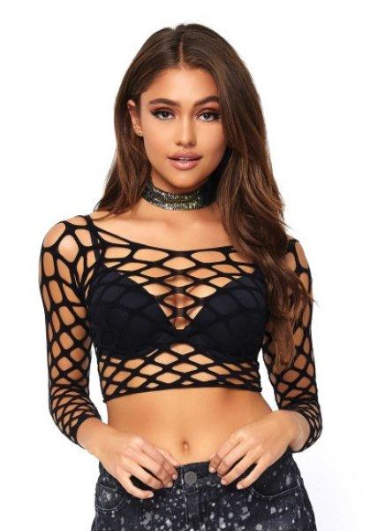 Leg Avenue Pothole Net Long Sleeved Crop Top