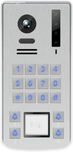 HONNOR SECURITY Video kaputelefon 4 hívógombos kültéri egység,
vandálbiztos, nyomógombos kódzáras, kártyaolvasós, 110° 1080P CMOS
kamerával, IP66